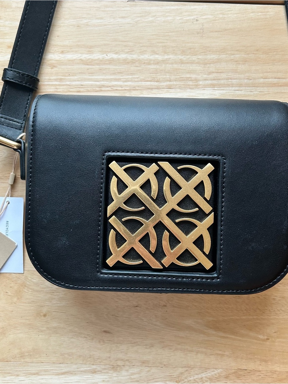 Oroton Black Crossbody Bag with Gold Accent, New with tags, Adjustable strap